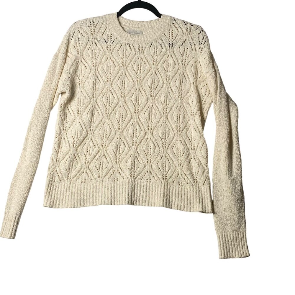 Lucky Brand Diamond Knit Pattern Sweater Women Small Ivory Cotton Blend